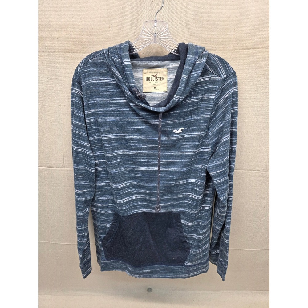 Hollister Mens Blue‎ Space Dye Stripe Cowl Neck Hoodie Pullover Size M